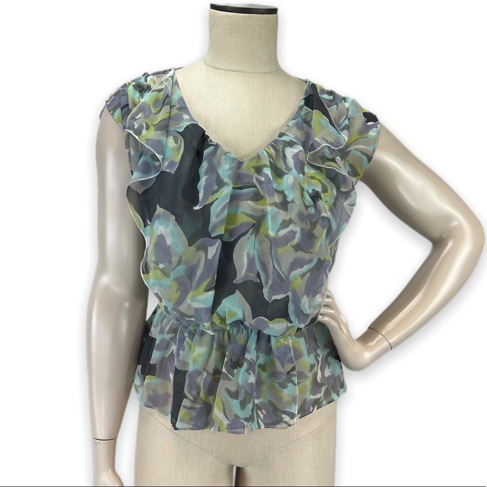 Ann Taylor LOFT Watercolor Floral Ruffle Blouse Top Small Petites SP‎